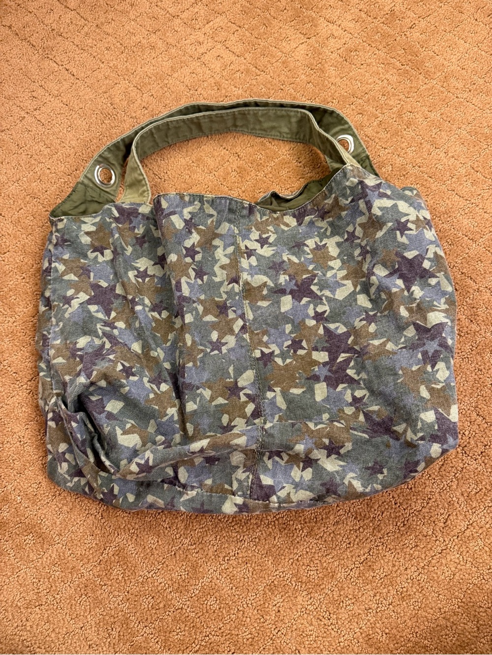 Vintage green camo star hobo shoulder bag 100% cotton Y2K Grunge